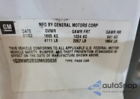 2002 Pontiac Grand Am Gt из США, поврежденный, VIN 1G2NW52E32M620836